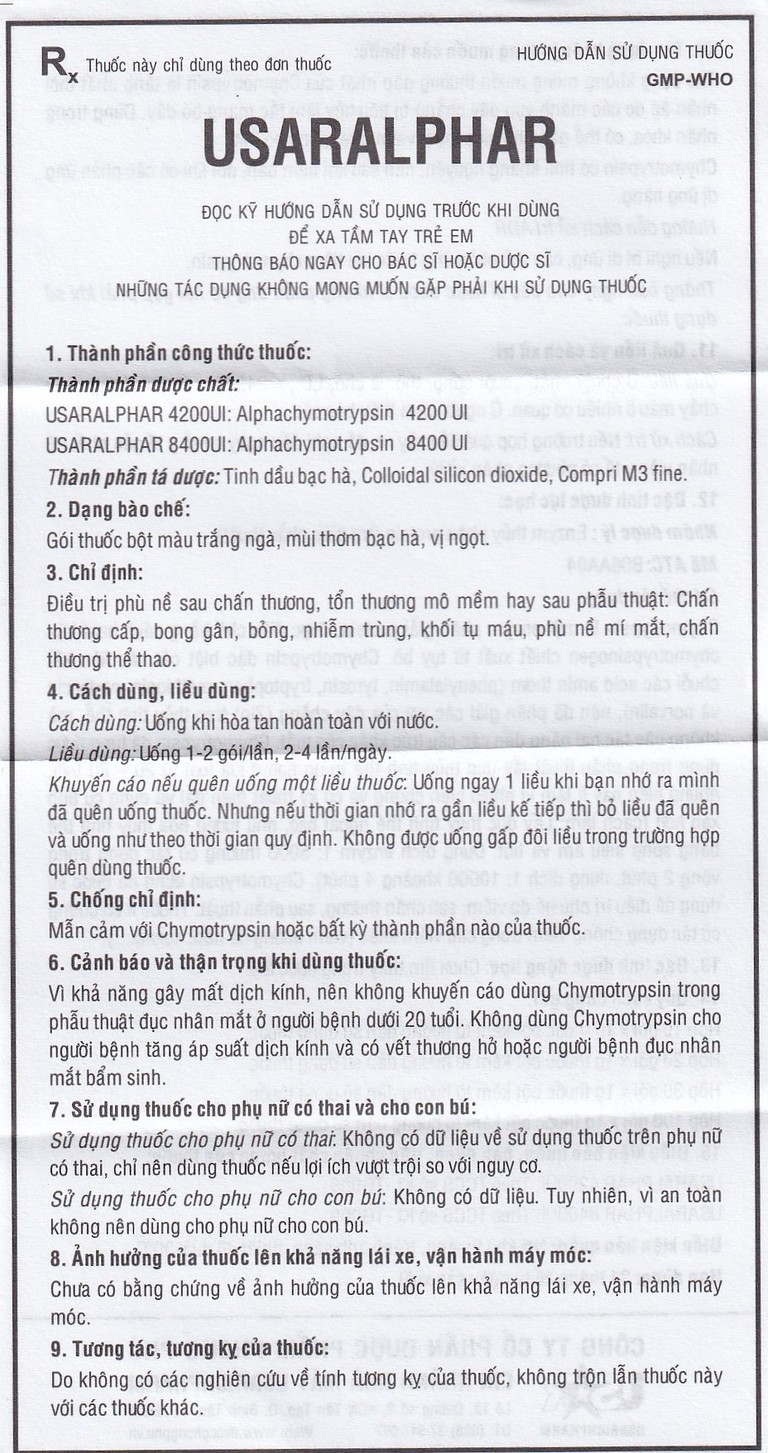 Thuốc Usaralphar 8400 UI Usarichpharm điều trị phù nề sau chấn thương, tổn thương mô mềm (30 gói x 1g)