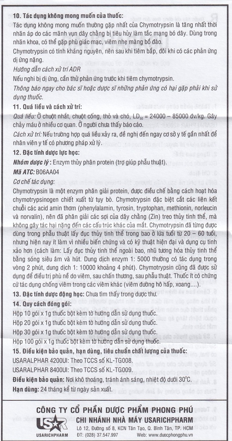Thuốc Usaralphar 8400 UI Usarichpharm điều trị phù nề sau chấn thương, tổn thương mô mềm (30 gói x 1g)