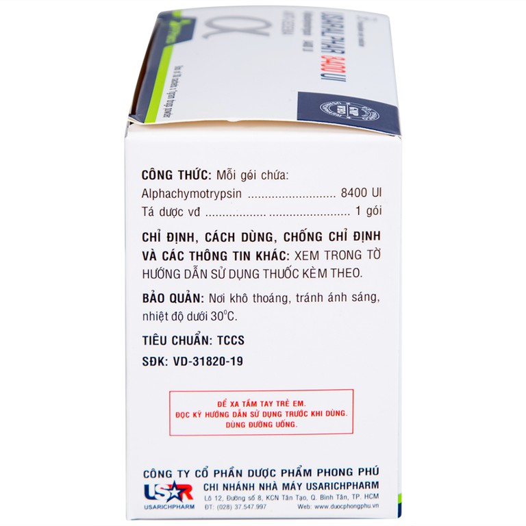 Thuốc Usaralphar 8400 UI Usarichpharm điều trị phù nề sau chấn thương, tổn thương mô mềm (30 gói x 1g)