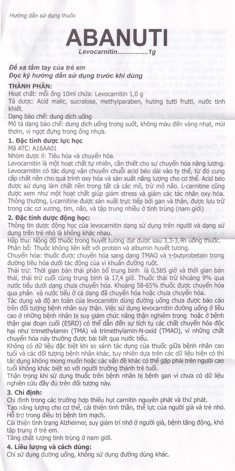 Dung dịch uống Abanuti 1g Phương Đông bổ sung năng lượng, cải thiện tinh thần, thể lực (20 ống x 10ml)