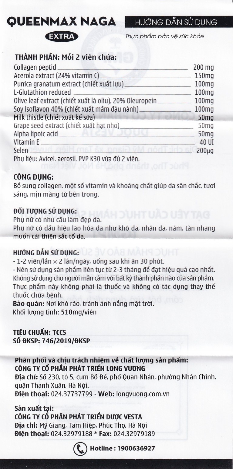 Thực phẩm bảo vệ sức khỏe Queenmax Naga Extra bổ sung collagen, một số vitamin và khoáng chất (30 viên)