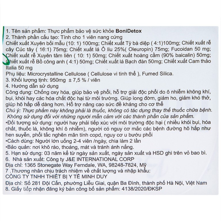 Viên uống BoniDetox Botania chống oxy hóa, hỗ trợ bảo vệ phổi (30 viên)