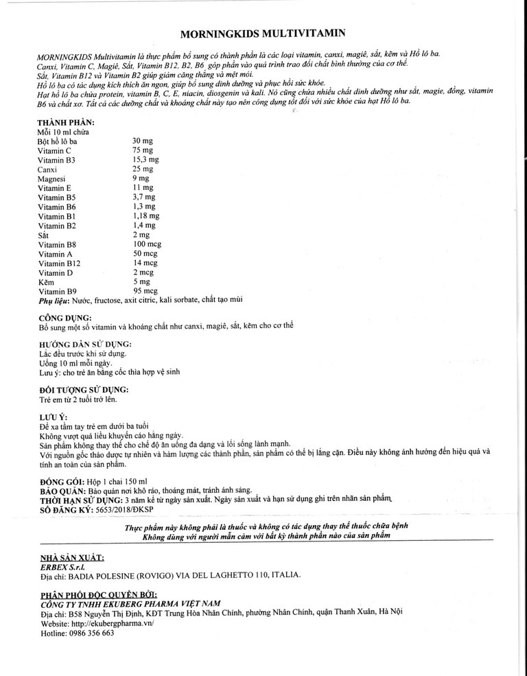 Siro Morningkids Multivitamin Bổ sung Vitamin và khoáng chất (150ml)