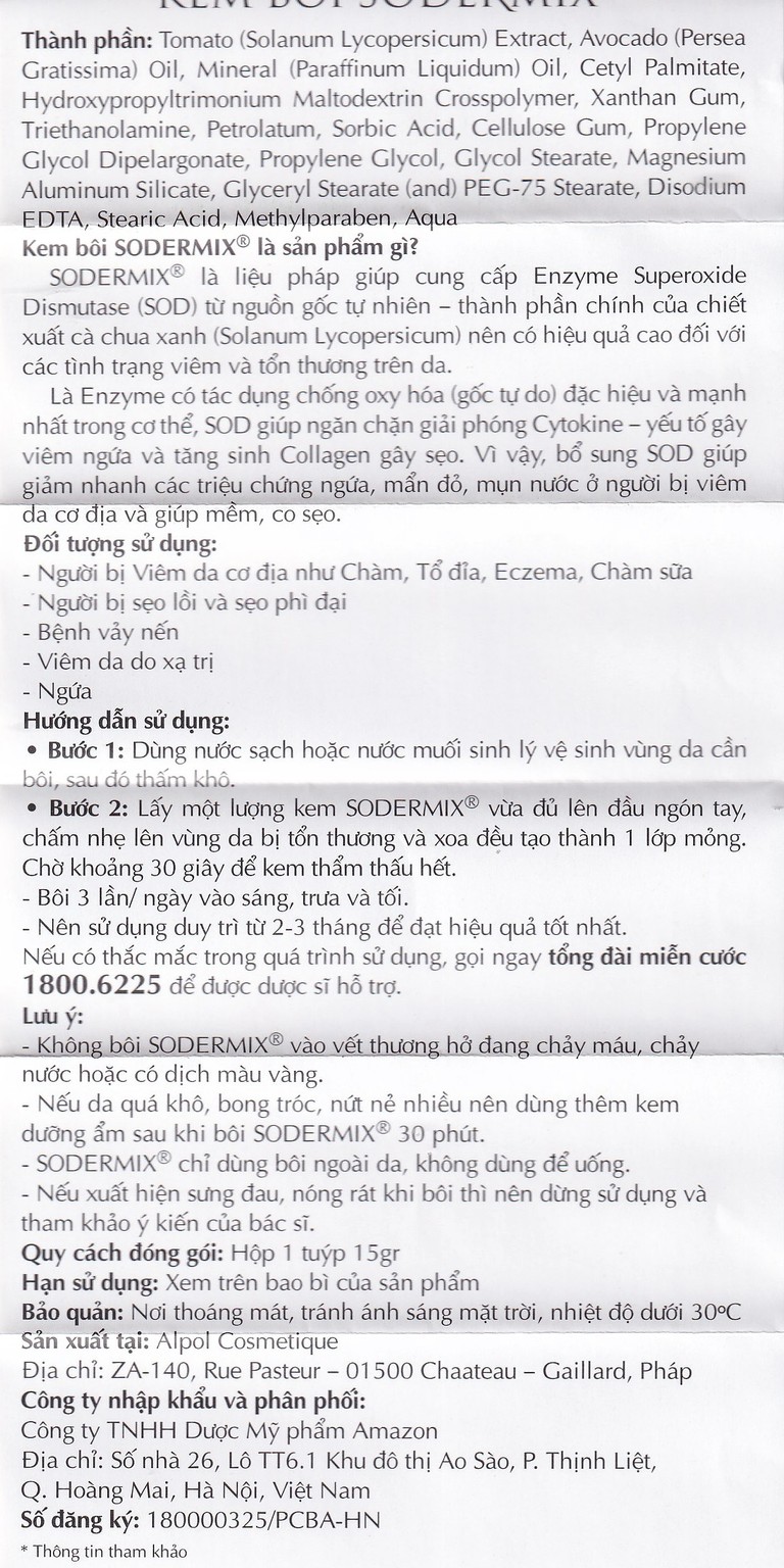 Kem bôi Sodermix giảm nhanh các triệu chứng ngứa, mẩn đỏ, mụn nước (15g)