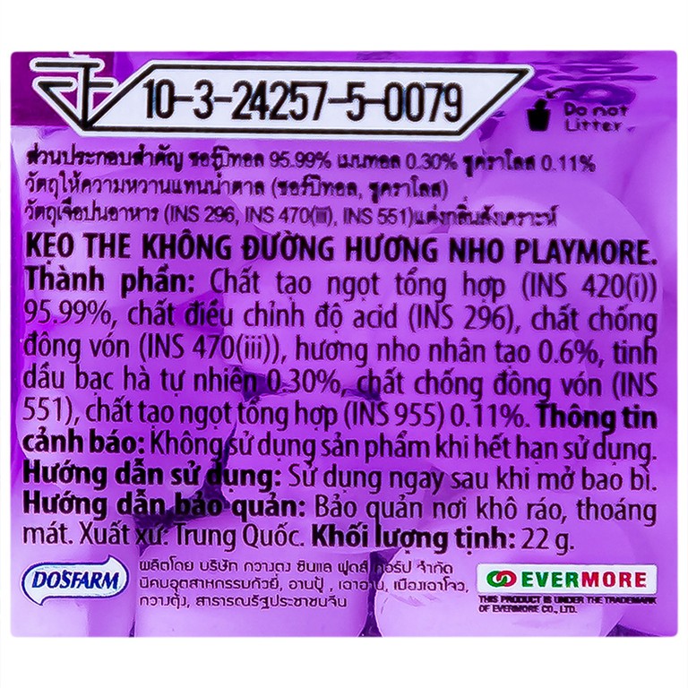 Kẹo The Vị Nho Playmore (hũ 22g)