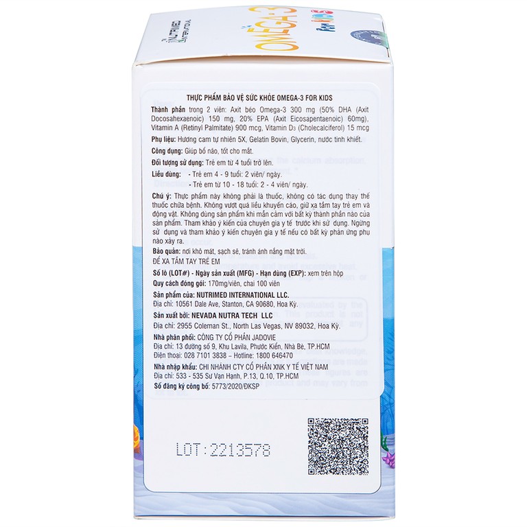 Viên uống Omega-3 For Kids Nutrimed giúp trẻ phát triển trí não, thị lực (100 viên)