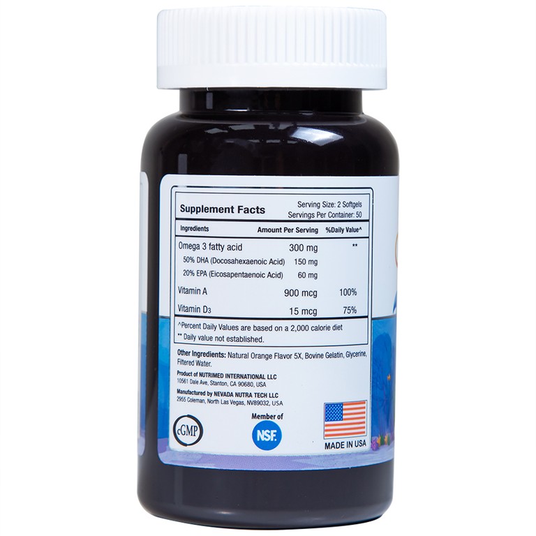 Viên uống Omega-3 For Kids Nutrimed giúp trẻ phát triển trí não, thị lực (100 viên)