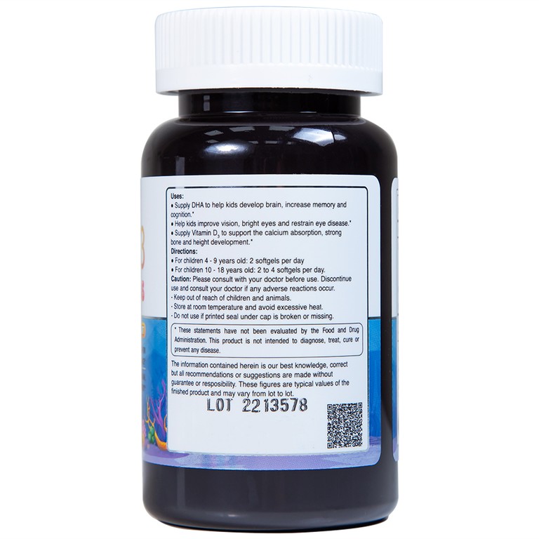 Viên uống Omega-3 For Kids Nutrimed giúp trẻ phát triển trí não, thị lực (100 viên)