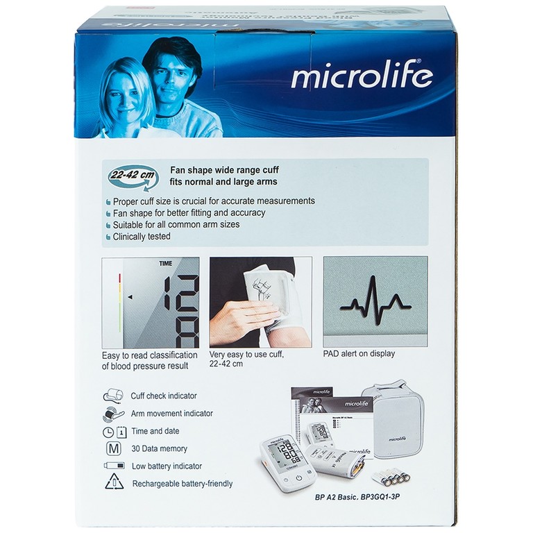 Máy đo huyết áp bắp tay tự động Microlife BP A2 Basic hỗ trợ đo huyết áp và nhịp tim