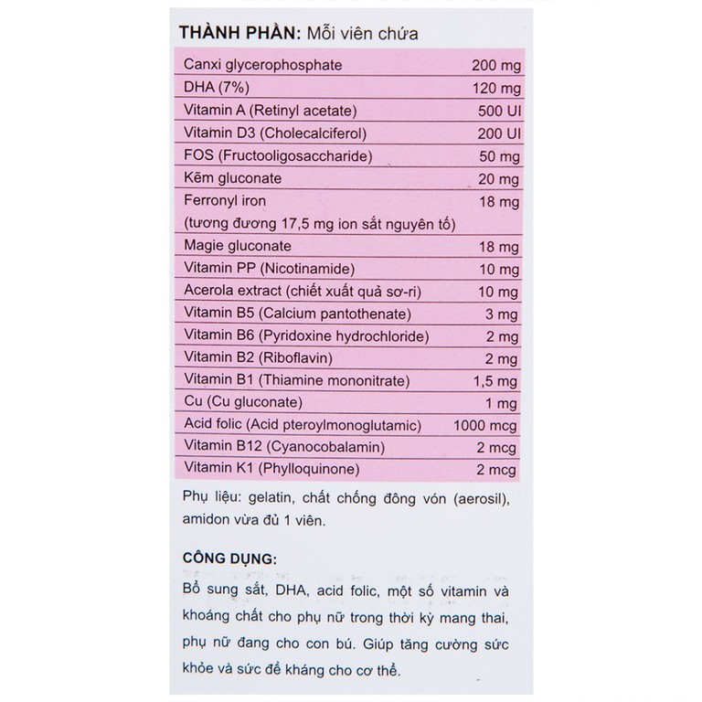 Viên uống MaxPremum Naga Plus Vesta hỗ trợ tăng sức khỏe, đề kháng cho thai phụ (30 viên)