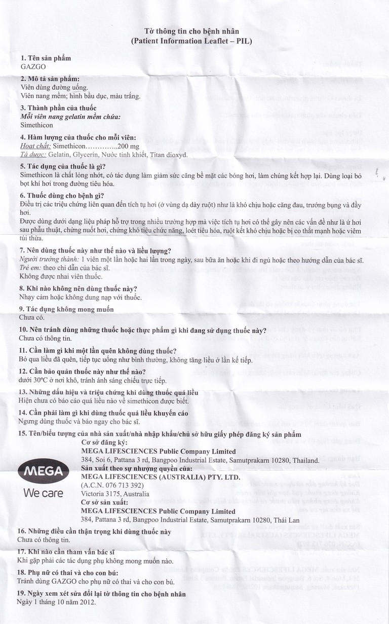 Thuốc GazGo MEGA We care điều trị khó chịu, căng đau, trướng bụng (3 vỉ x 10 viên)