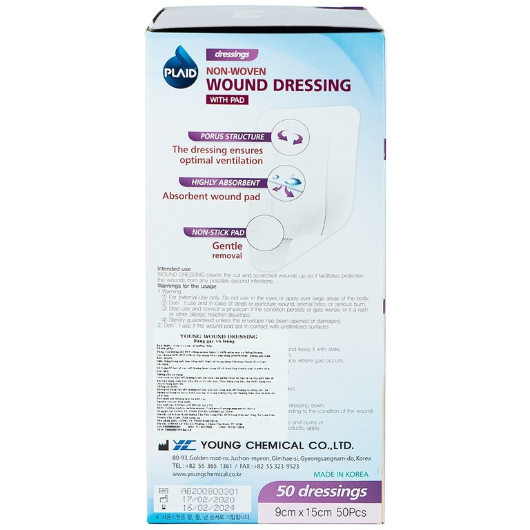 Băng gạc vô trùng Non-Woven Wound Dressing 9cm x 15cm Young Chemical hỗ trợ bảo vệ vết thương (50 miếng) 