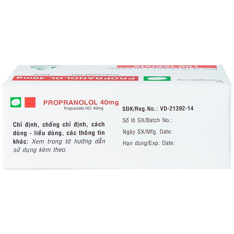 Thuốc Propranolol 40mg TV.Pharm điều trị tăng huyết áp, đau thắt ngực (10 vỉ x 10 viên)