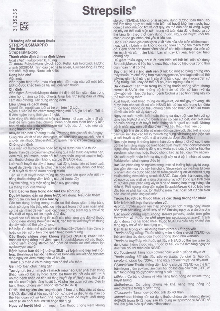 Viên ngậm Strepsils Maxpro Reckitt Benckiser làm giảm đau trong viêm họng (12 gói x 8 viên)