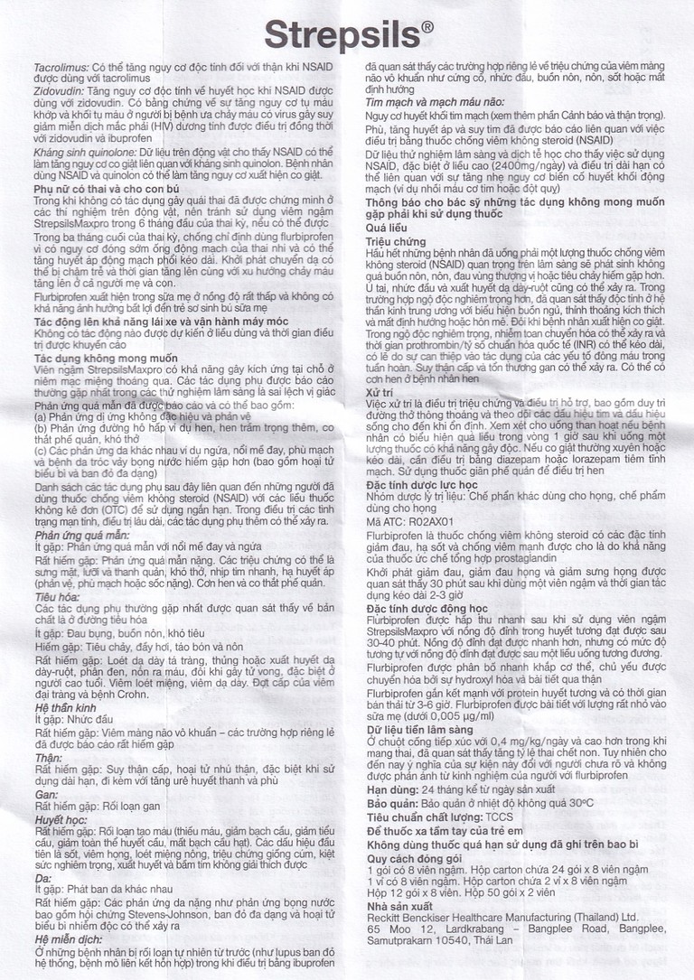 Viên ngậm Strepsils Maxpro Reckitt Benckiser làm giảm đau trong viêm họng (12 gói x 8 viên)