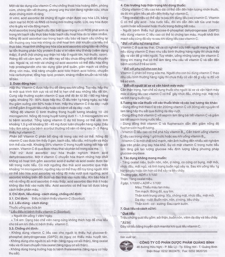 Thuốc Vitamin C 500mg Quapharco điều trị bệnh do thiếu Vitamin C (10 vỉ x 10 viên)