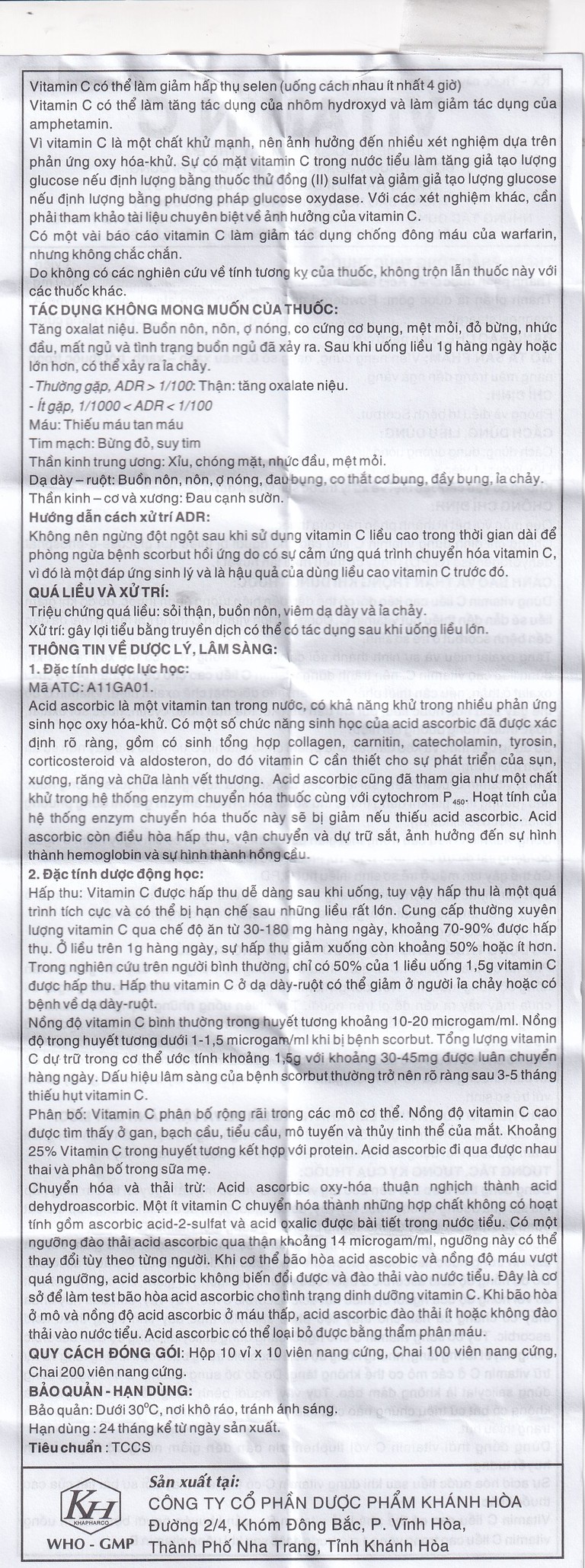 Thuốc Vitamin C 500mg Khapharco dự phòng và điều trị bệnh Scorbut (200 viên)