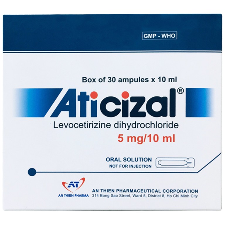 Dung dịch uống Aticizal 5mg/10ml An Thiên điều trị viêm mũi dị ứng, mày đay (30 ống x 10ml)