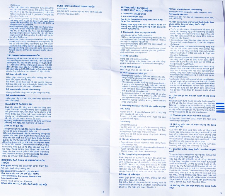 Viên sủi CalSource 500mg GSK phòng ngừa và điều trị thiếu canxi (20 viên)