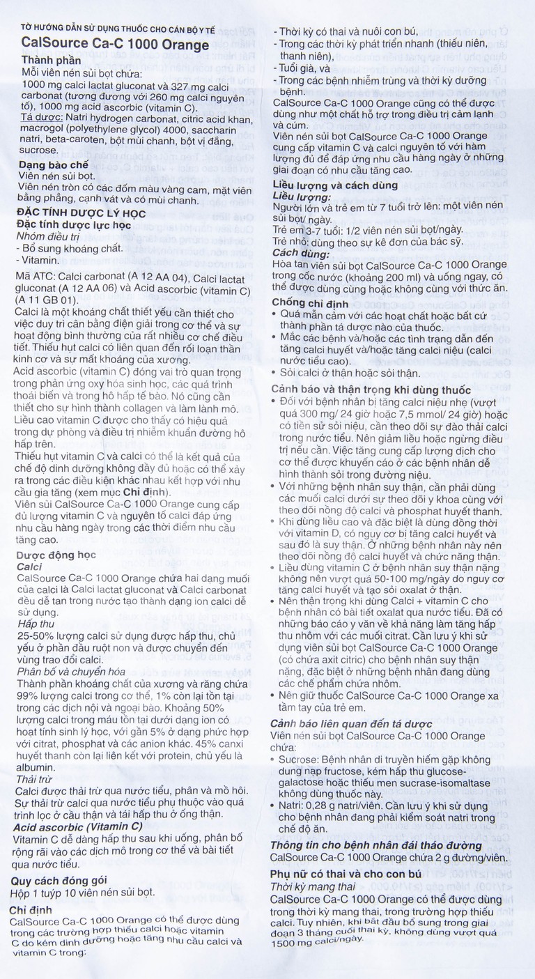 Viên sủi Ca-C1000 Orange Gsk điều trị thiếu calci hoặc vitamin C (10 viên)