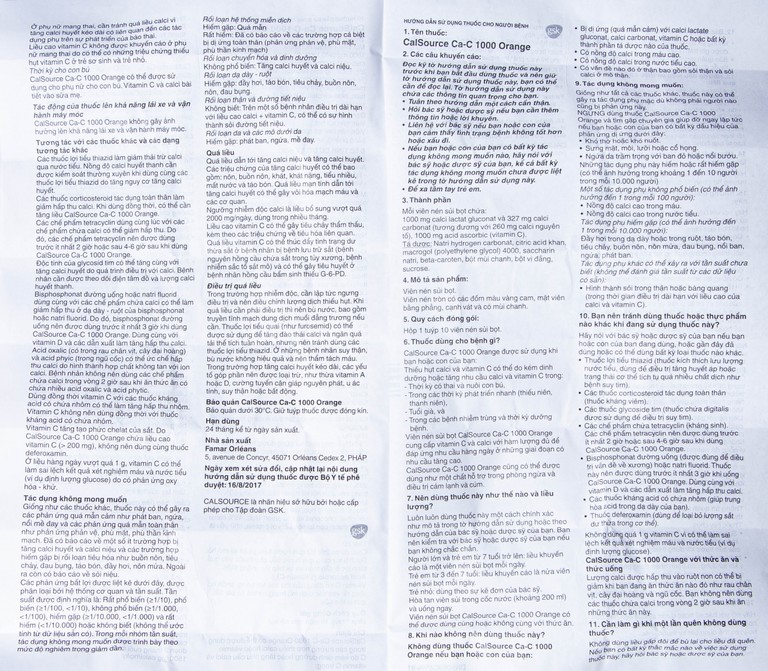Viên sủi Ca-C1000 Orange Gsk điều trị thiếu calci hoặc vitamin C (10 viên)