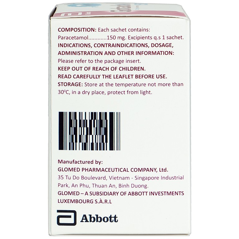 Bột Glotadol 150 Abbott hỗ trợ hạ sốt và giảm các cơn đau do cảm cúm (20 gói x 2g)