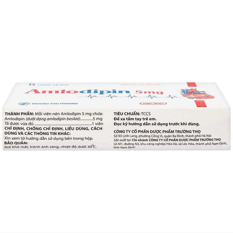 Thuốc Amlodipin 5mg Trường Thọ điều trị tăng huyết áp, đau thắt ngực (3 vỉ x 10 viên)
