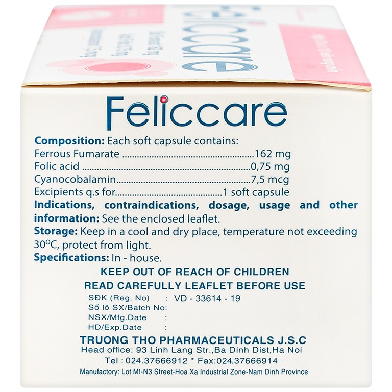 Thuốc Feliccare Trường Thọ phòng và trị các trường hợp thiếu máu (10 vỉ x 10 viên)