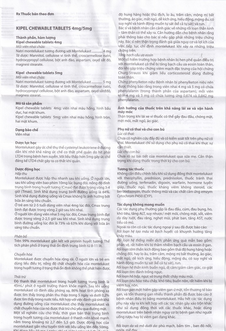 Viên nhai Kipel Chewable Tablet 4mg MEGA We care điều trị hen suyễn, co thắt phế quản, viêm mũi dị ứng (4 vỉ x 7 viên)