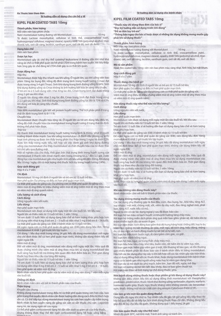 Viên nén Kipel 10mg MEGA We care phòng và điều trị hen phế quản, co thắt phế quản (4 vỉ x 7 viên)