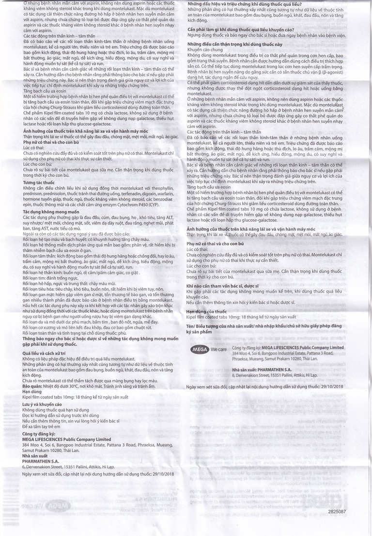 Viên nén Kipel 10mg MEGA We care phòng và điều trị hen phế quản, co thắt phế quản (4 vỉ x 7 viên)