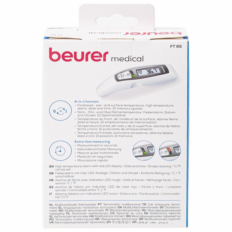 Nhiệt kế điện tử Beurer Medical FT65 hỗ trợ đo ở các vị trí tai, trán, cơ thể (1 chiếc)