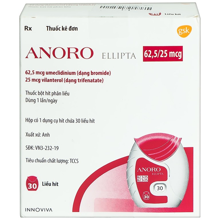 Thuốc Anoro Ellipta 62.5/25mcg GSK điều trị duy trì giãn phế quản (30 liều)