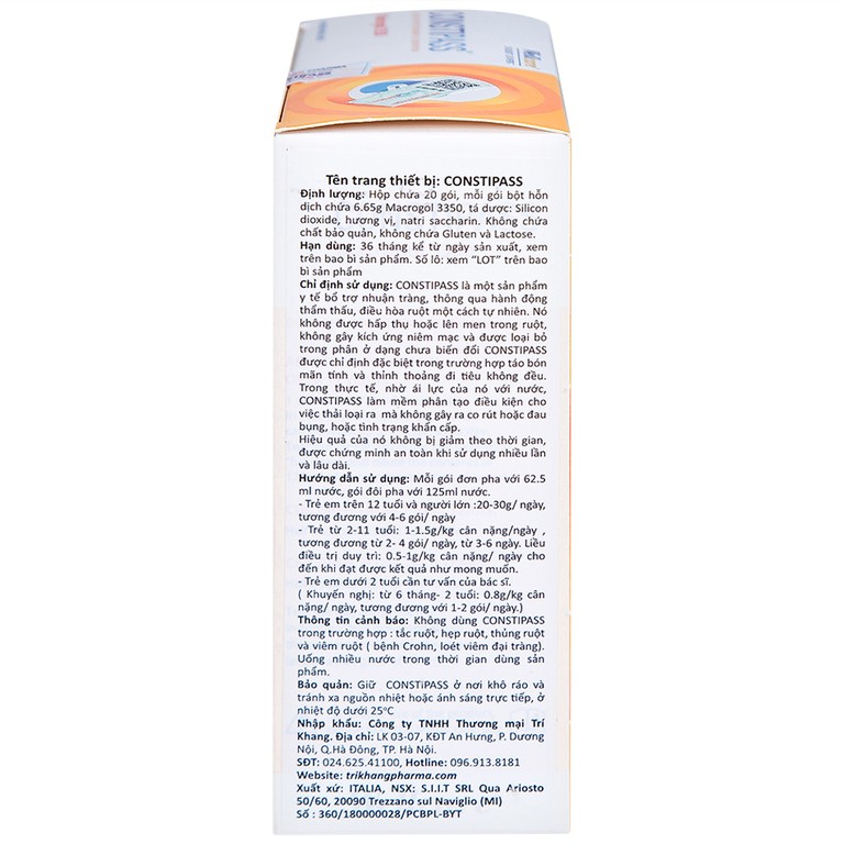 Bột nhuận tràng Constipass Wellcare bổ trợ nhuận tràng, khắc phục chứng táo bón (20 gói)