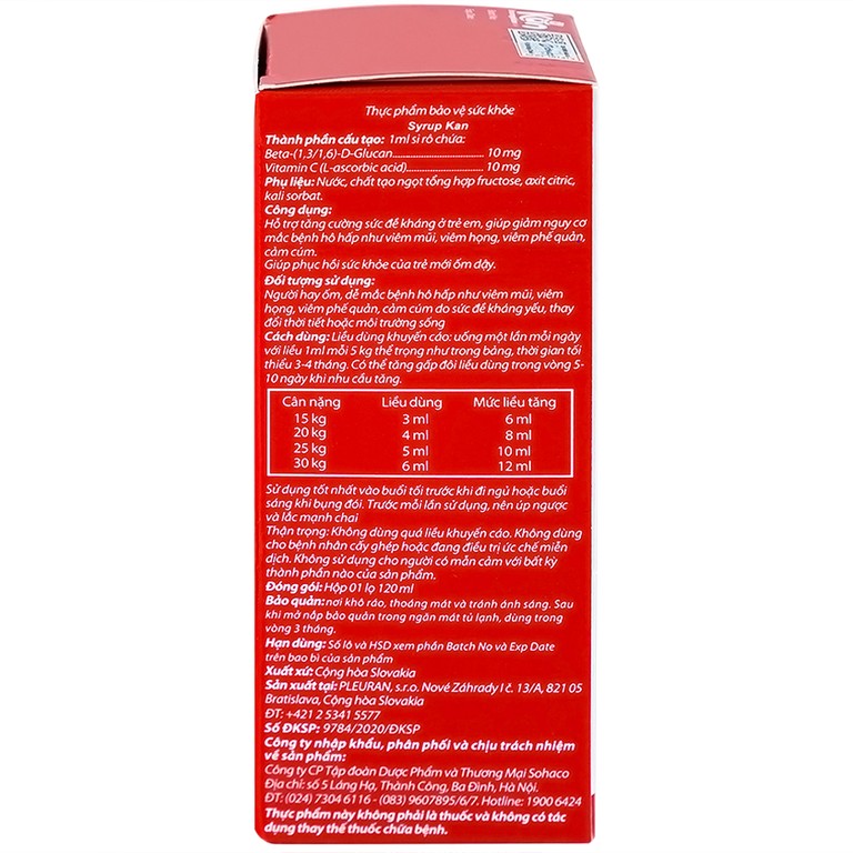 Syrup Kan Imunoglukan P4H Pleuran hỗ trợ tăng cường đề kháng ở trẻ em (120ml)