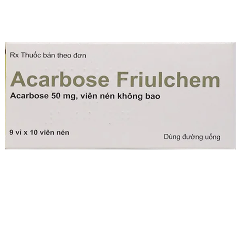 Thuốc Acarbose Friulchem 50mg Famar hỗ trợ điều trị đái tháo đường típ 2 (9 vỉ x 10 viên)