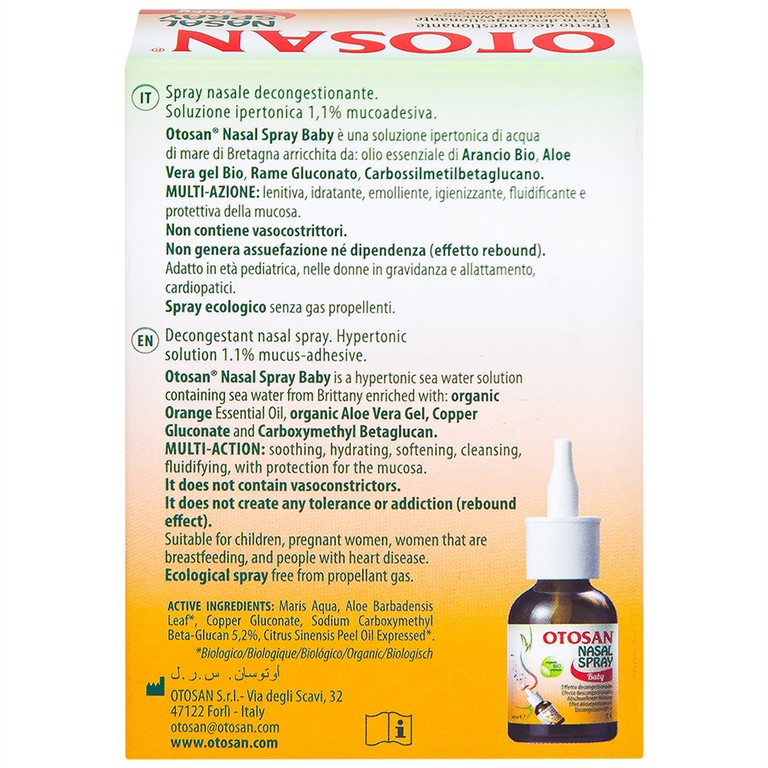 Xịt mũi trẻ em Otosan Nasal Spray Baby làm sạch sâu các hốc mũi, thông thoáng mũi (30ml)