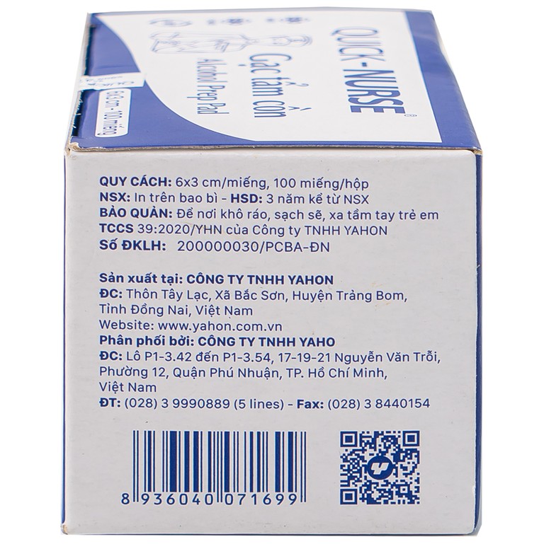 Gạc tẩm cồn 6cm x 3cm Quick - Nurse làm sạch da và chống lại vi khuẩn (100 miếng)