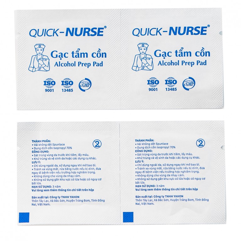 Gạc tẩm cồn 6cm x 3cm Quick - Nurse làm sạch da và chống lại vi khuẩn (100 miếng)