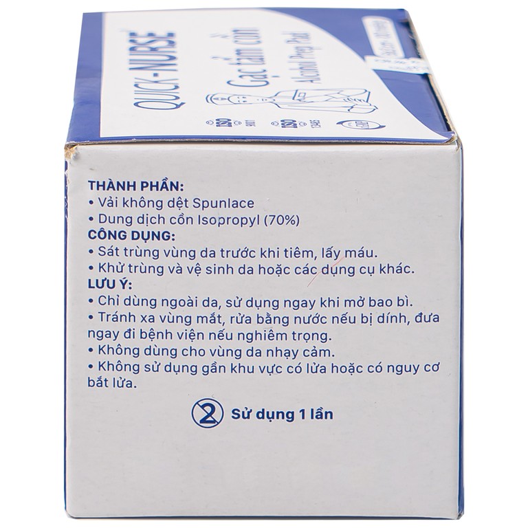 Gạc tẩm cồn 6cm x 3cm Quick - Nurse làm sạch da và chống lại vi khuẩn (100 miếng)