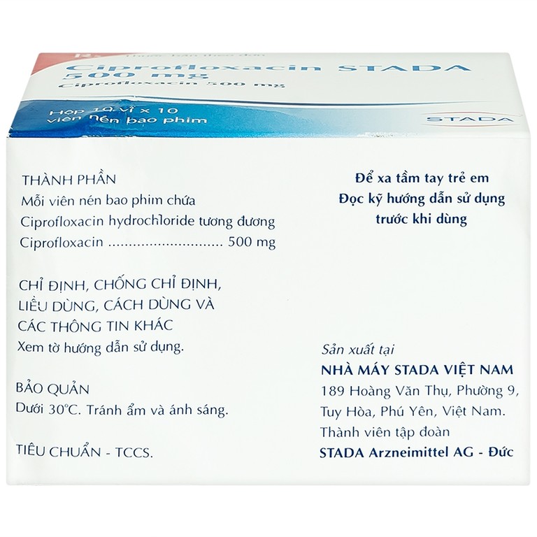 Thuốc Ciprofloxacin Stada 500mg điều trị trong các trường hợp nhiễm khuẩn (10 vỉ x 10 viên)