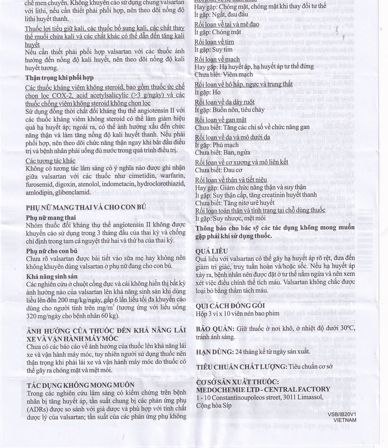 Thuốc Vasblock 80mg Medochemie điều trị tăng huyết áp, suy tim (3 vỉ x 10 viên)