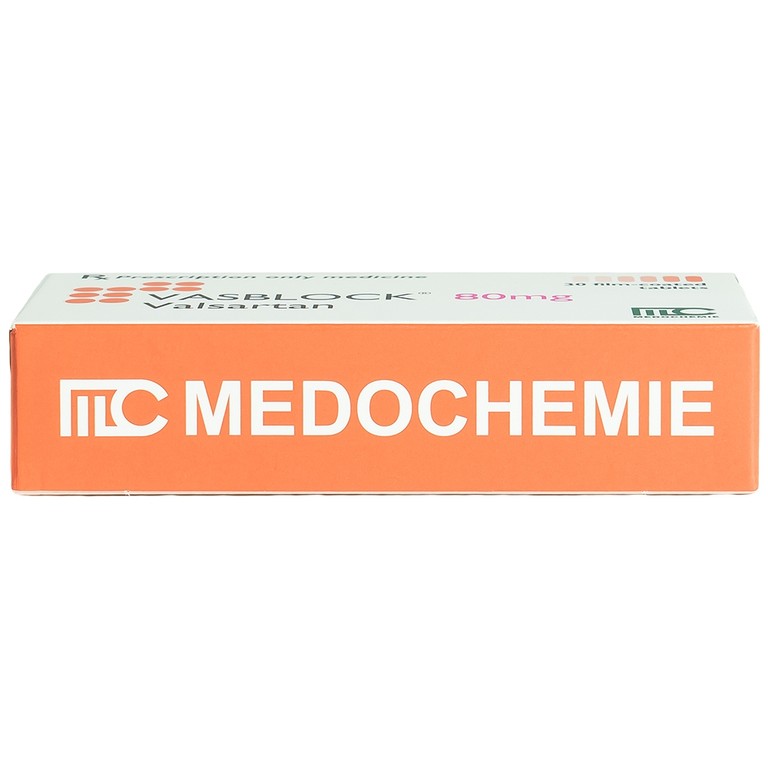 Thuốc Vasblock 80mg Medochemie điều trị tăng huyết áp, suy tim (3 vỉ x 10 viên)