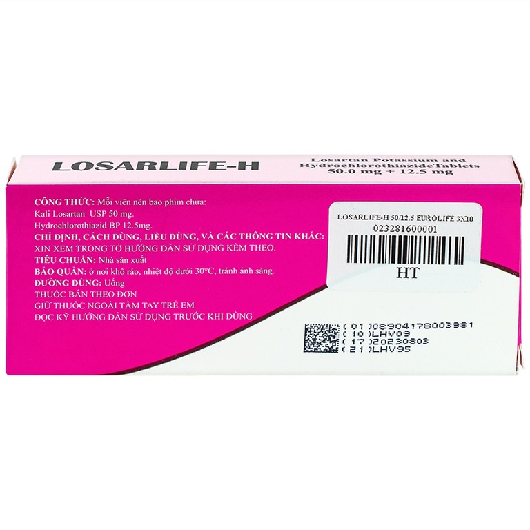 Viên nén Losarlife-H 50mg/12.5mg Eurolife điều trị cao huyết áp (3 vỉ x 10 viên)