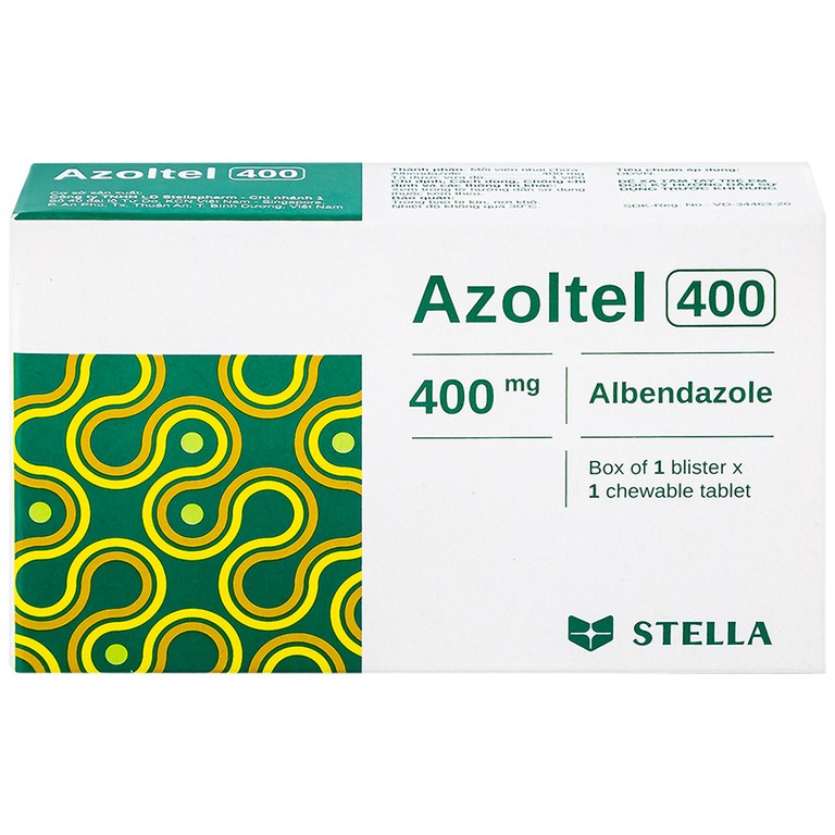 Thuốc Azoltel 400mg Stella điều trị nhiễm một hoặc nhiều loại ký sinh trùng đường ruột (1 viên)
