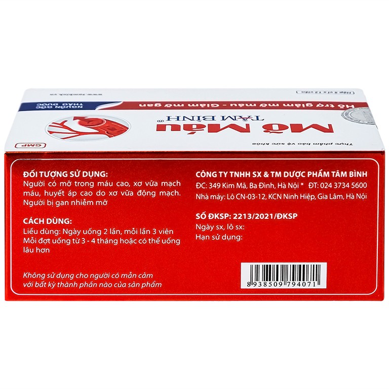 Viên uống Mỡ Máu Tâm Bình hỗ trợ giảm mỡ máu, giảm mỡ gan (5 vỉ x 12 viên)