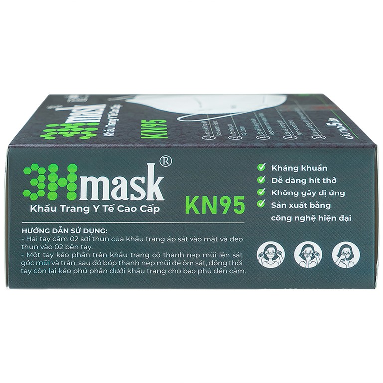 Khẩu trang y tế cao cấp 3Hmask KN95 Vĩnh Tiến màu trắng hỗ trợ ngăn khói, bụi, kháng khuẩn (10 cái)