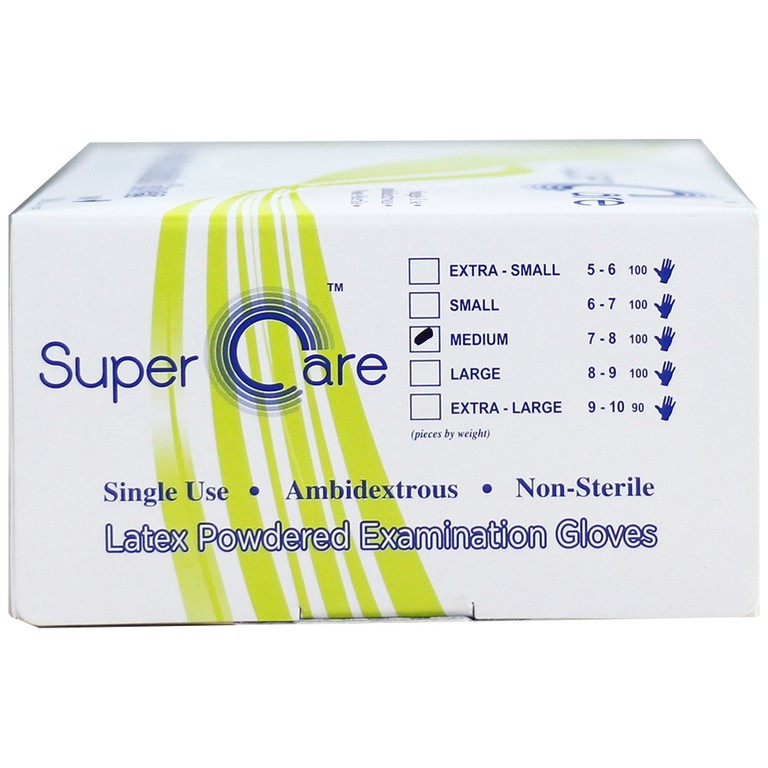 Găng tay thăm khám dùng trong y tế Super Care Latex Powdered Examination Gloves Size M (100 cái)