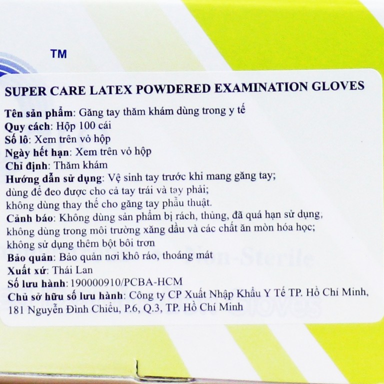 Găng tay thăm khám dùng trong y tế Super Care Latex Powdered Examination Gloves Size M (100 cái)