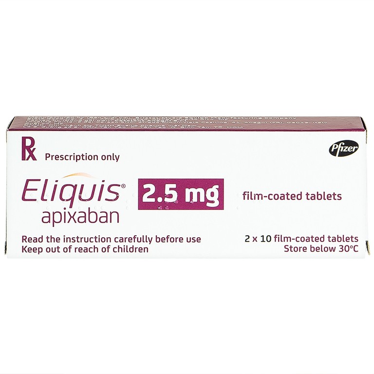 Thuốc Eliquis 2.5mg Pfizer phòng ngừa biến cố thuyên tắc huyết khối tĩnh mạch, đột quỵ (20 viên)